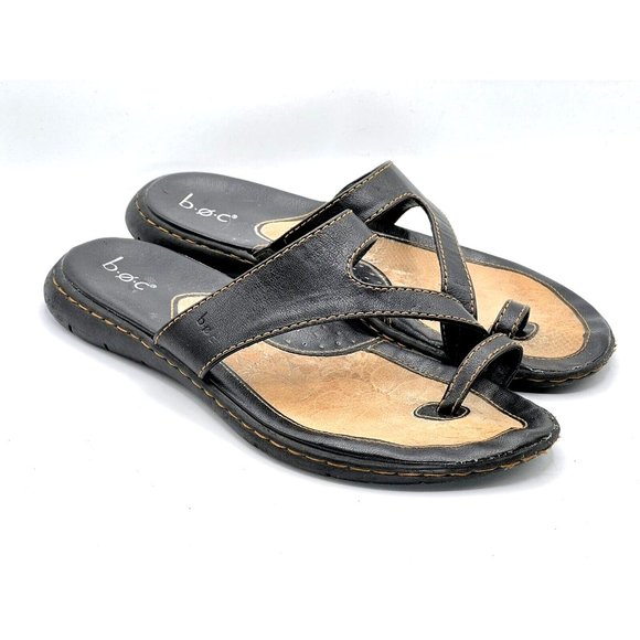 Børn Shoes - BOC Born Concept Black Thong Flip Flop Faux Leather Sandal Women's Size 10 M